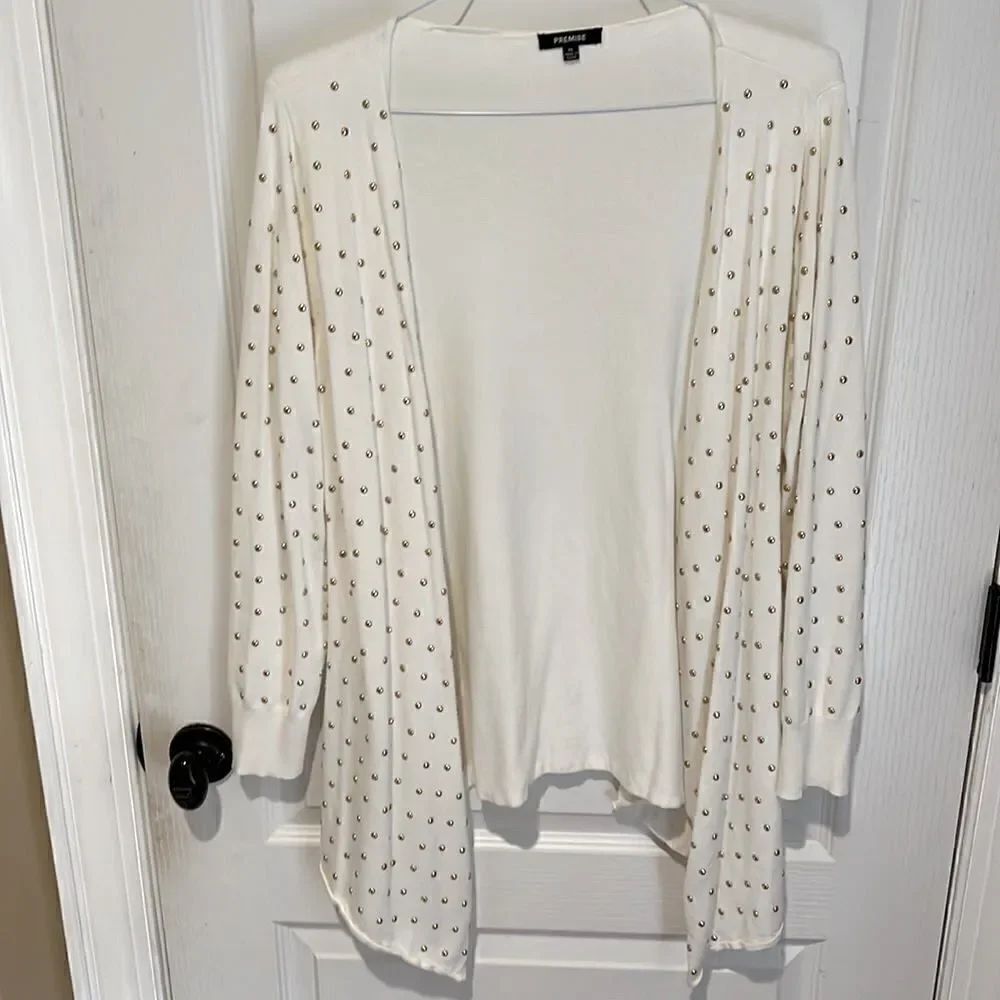 Premise Off White Colored Cardigan with Gold Details